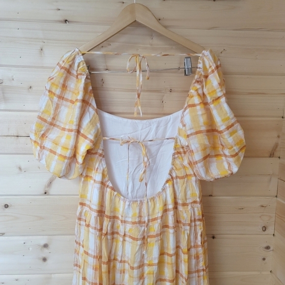 ASTR the Label, llana Midi Dress, Orange/ Yellow Plaid, Size Large - Picture 6 of 7